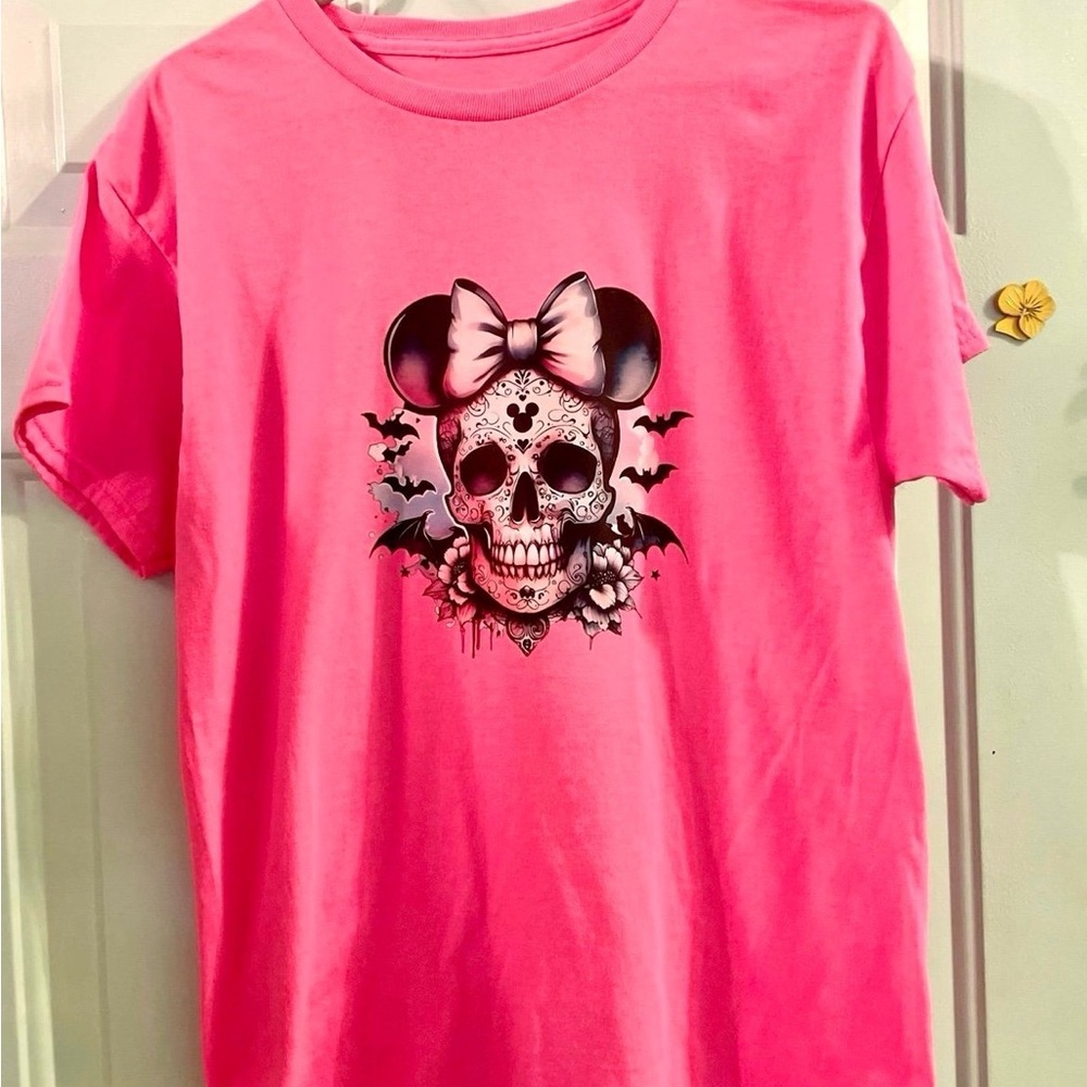Pink Kids Shirt with Skull and Bow Design